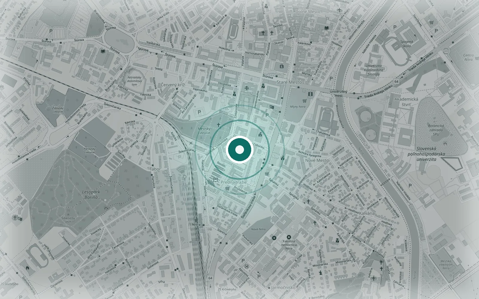 Mapa Nitry s polohou pobočky BioRelax na Coboriho ulici